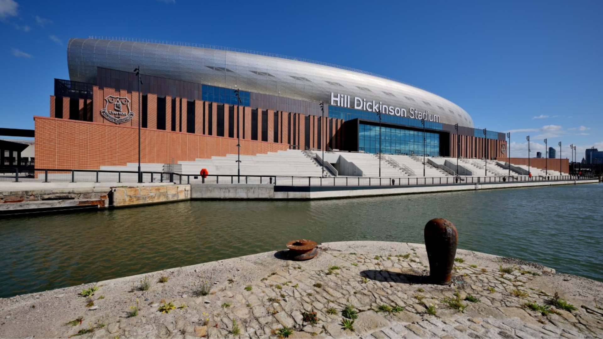 Hill Dickinson Stadium beside Bramley-Moore Dock on Liverpool's waterfront