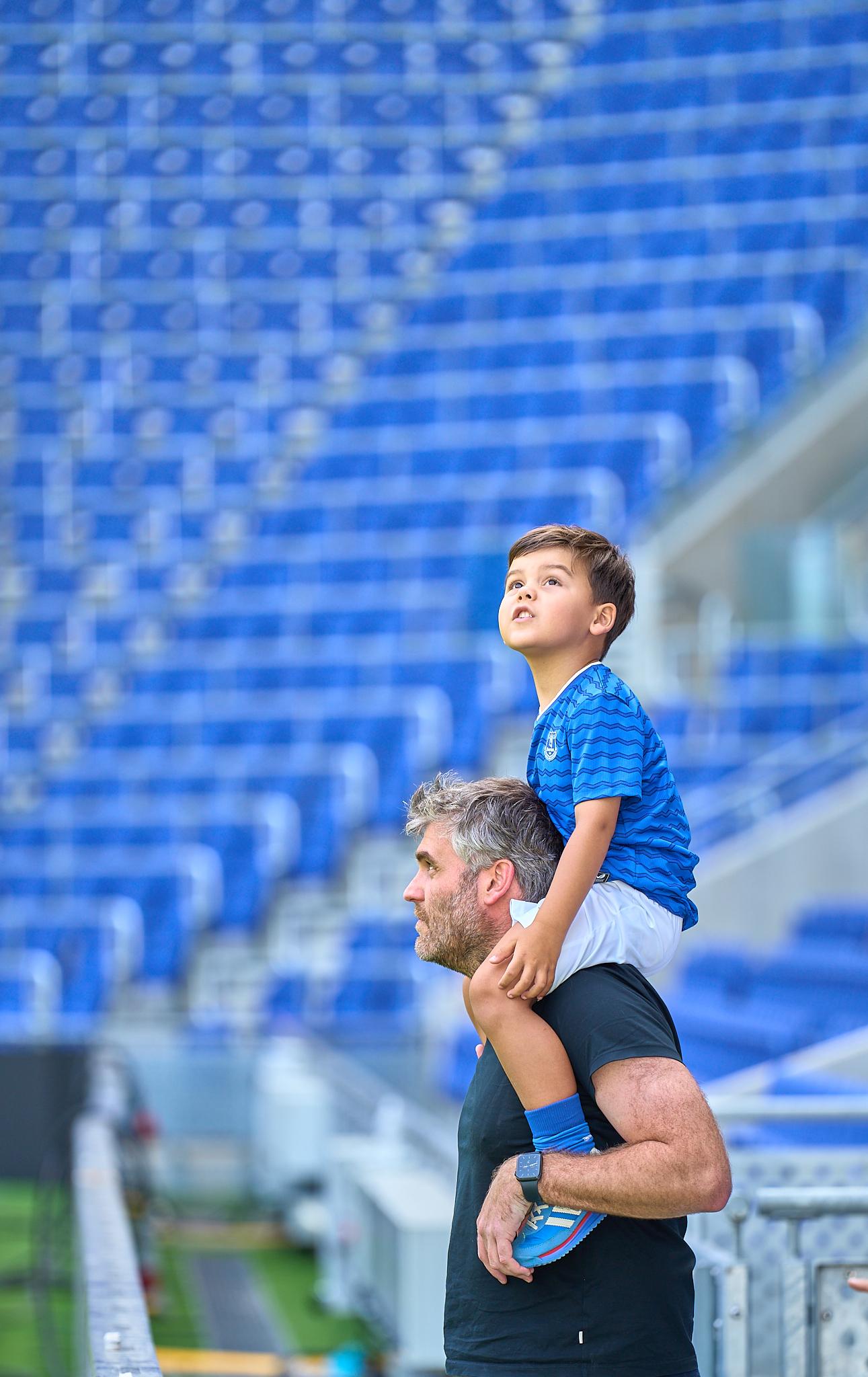 Everton supporter taking part in a Hill Dickinson Stadium tour